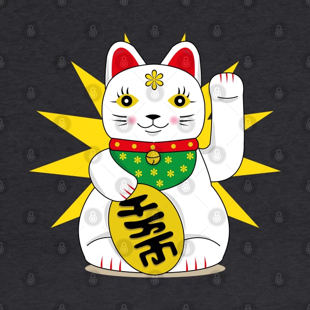 Lucky Maneki Neko White Beckoning Fortune Cat by HotHibiscus